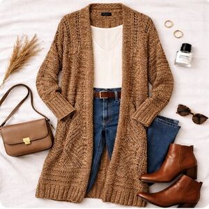 Massimo Dutti Alpaca Blend Duster Cardigan S Brown Marled Italian Yarn Knit EUC